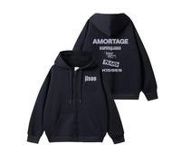 MURQ Sweat à Capuche JISO Album AMORTAGE BLI-NK 2025 Support Imprimé Merch Sweat-Shirt en Coton à Fermeture éclair for Les Fans(B Black,S)