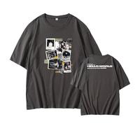 MURQ T-shirt BA-EKHYUN Album HelloWorld T-shirt imprimé de soutien K-pop T-shirt ample en coton(Dark Gray,S)