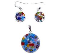 Murrina Ensemble pendentif et boucles d'oreilles 23 mm verre de Murano fabriqué en Italie