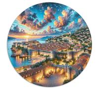 Murs de la Ville de Dubrovnik 1000 Pièces Jigsaw Puzzles bâtiment Puzzle Circulaire pour Adultes Et Enfants Encastrement Parfait Jeu D'Intelligence De l'art De La DécoRat ION Moderne 1000pcs (