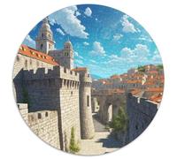 Murs de la Ville de Dubrovnik 1000 Pièces Puzzles Classiques bâtiment Puzzle Circulaire pour Adultes Et Enfants Encastrement Parfait Jeu D'Intelligence De l'art De La DécoRat ION Moderne 1000p