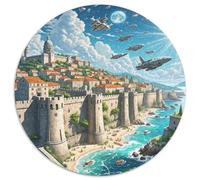 Murs de la Ville de Dubrovnik 1000 Pièces Puzzles Classiques bâtiment Puzzles Ronds pour Adultes Et Enfants Cadeaux Jeu D'Intelligence De l'art De La DécoRat ION Moderne 1000pcs (67.5x67.5cm)