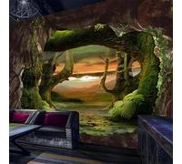 Murs En Pierre De Grotte Forestière Vintage Twilight Grandview Papier Peint 3D Installation Facile Intissé Tapisserie Bureau Salon Canapé Chambre Décoration Murale-430cm×300cm