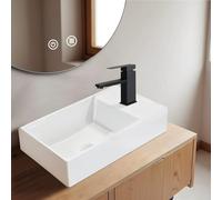 Mursche Ceramic Bathroom Sink - Square Countertop - White - Small Countertop Basin with Faucet Hole, Wall Mounted, 40 x 22 x 10 cm, for Guest Toilet