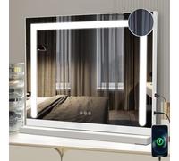 Mursche Hollywood Miroir de maquillage avec éclairage - 50 x 40 cm - Miroir LED à intensité variable avec 3 modes d'éclairage de couleur, miroir grossissant 5 fois, port USB pour chambre à coucher