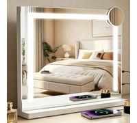 Mursche Hollywood Miroir de maquillage avec éclairage - 50 x 40 cm - Miroir LED à intensité variable avec 3 modes d'éclairage de couleur, grossissement 5 x, port USB pour chambre à coucher