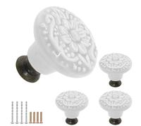 Murtenze Lot de 4 boutons décoratifs en céramique blanche vintage pour meubles, placards, placards et portes de cuisine