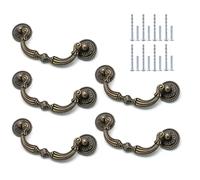 Murtenze Lot de 5 poignées de tiroir vintage en bronze antique pour commode, armoire, boîtes en bois (longueur totale de 12 cm)
