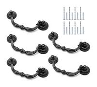 Murtenze Lot de 5 poignées de tiroir vintage en forme de bélière, 7 cm de trou à trou - Ferrures de tiroir noires mates pour commode, armoire, boîtes en bois (longueur totale de 9,4 cm)
