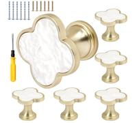 Murtenze Lot de 6 boutons de trèfle à quatre feuilles dorés pour armoire, commode, placard, trou unique avec tournevis (blanc)