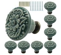 Murtenze Lot de 8 boutons décoratifs en céramique verte vintage pour meubles, placards, placards et portes de cuisine