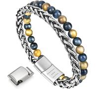 murtoo Bracelet en cuir avec perles naturelles, bracelet en acier et cuir pour homme, cadeau de Noël, Cuir