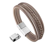murtoo Bracelet Homme Cuir Véritable Bracelet et Acier Inoxydable Cuir pour Les Hommes(Beige cappuccino,22,5)