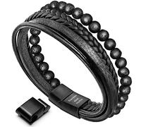 murtoo Bracelet Homme en Cuir Noir avec Pierre Naturelle, 22