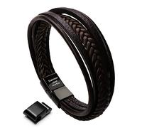 murtoo Bracelet pour homme en acier inoxydable véritable avec pierre naturelle tressée avec fermeture magnétique, 15-30 cm, Cuir Acier inoxydable