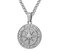 murtoo Chaîne pour homme, avec pendentif boussole pour homme, argent et or, chaîne en acier inoxydable, cadeau pour homme et femme, 55cm, Acier inoxydable