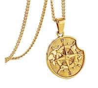 Murtoo Collier avec Pendentif Boussole, Plaquette Chaîne en Acier Inoxydable pour Hommes et Femmes - Argent Or