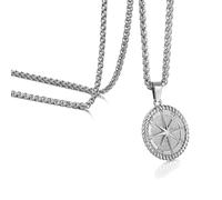 murtoo Collier boussole pour homme et femme en acier inoxydable avec pendentif boussole en forme de pièce de monnaie, collier doré et argent pour homme, 24", Acier inoxydable, Pas de gemme