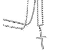 Murtoo Collier en forme de croix pour homme et femme - Pendentif en acier inoxydable, cadeau religieux simple argent/or, chaîne torsadée de 61 cm/55,9 cm, 20'', Cuir