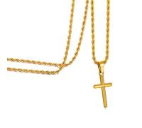 Murtoo Collier en forme de croix pour homme et femme - Pendentif en acier inoxydable, cadeau religieux simple argent/or, chaîne torsadée de 61 cm/55,9 cm, 20'', Acier inoxydable