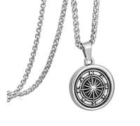murtoo Collier hommes, collier argent homme, pendentif boussole pour hommes, Collier boussole, Collier en acier inoxydable (style B,argent vintage, chaîne blé)