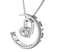 murtoo Collier pour femme avec pendentif en forme de cœur et lune en argent et or rose avec zircons I Love You to The Moon (Argent, I love you)
