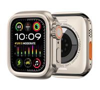 MURVE Boîtier de montre en alliage pour Apple Watch, série S10 46mm S9 S8 S7 S6 44MM 45MM, cadre de protection, boîtier pare-chocs en métal(Titanium Gold,45mm)