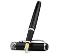 MURVE Stylo-plume professionnel laqué noir et finition argentée/dorée sans clip et sans bordure, pointe moyenne de 0,5 mm (noir argenté)