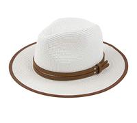 Muryobao Chapeau de paille Panama pliable Fedora pour femme à large bord UPF50+ - blanc - Taille unique