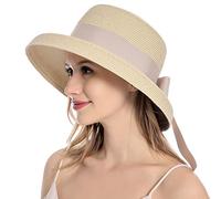 Muryobao Chapeau de Paille pour Femme - Protection UV - Cloche Vintage - Chapeau de Pêche, Beige, Taille Unique