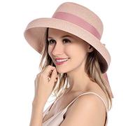 Muryobao Chapeau de Paille pour Femme - Protection UV - Cloche Vintage - Chapeau de Pêche, Rose, Taille Unique
