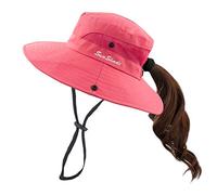 Muryobao Chapeau de soleil pour femme - Protection UV - Pliable - En maille - Large bord - Pour la plage et la pêche, Rouge pastèque pure, Taille unique