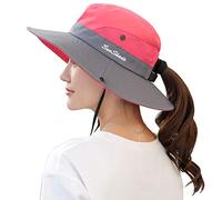 Muryobao Chapeau de soleil pour femme - Protection UV - Pliable - En maille - Large bord - Pour la plage et la pêche, rouge pastèque, Taille unique