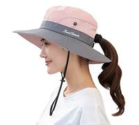 Muryobao Chapeau de soleil pour femme - Protection UV - Pliable - En maille - Large bord - Pour la plage et la pêche, rose, Taille unique