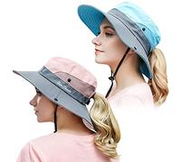 Muryobao Lot de 2 chapeaux de soleil d'été à large bord pour femme - Protection UV - Chapeau de pêche safari pliable, Lot de 2 - Bleu ciel et rose, Taille unique