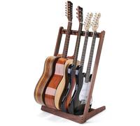 Musbeat Support de guitare pour plusieurs guitares - Support de guitare multiple en bois dur (3 guitares acoustiques, 5 électriques ou basses), 5 supports de guitare pour homme, support pliable pour