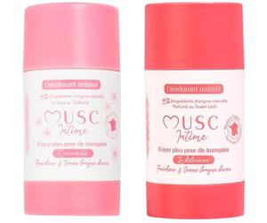 MUSC INTIME La Marque Officielle - Lot de 2 - Déodorants Anti transpirants - Duo Découverte - Sakura & Sweet Litchi - L'Innocente & La Délicieuse - Protège et Parfume - 2x 50g