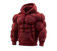 Muscle 3D pour hommes Doublure chaude en peluche Sweat à capuche pour homme Pull à manches longues pour l'hiver pour se détendre Sweatshirt Vêtement de sport pour survêtement Pull à capuche, rouge, S