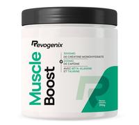Muscle Boost | Pre-Workout avec Créatine, Caféine, Bêta-Alanine, Tyrosine & Taurine | Booster de Performances Musculaires | Energie & Congestion Musculaire | Pot de 250g | Saveur Pomme | Revogenix