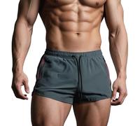 Muscle Cmdr Pantalon Court de Sport pour Homme,Séchage Rapide, Respirant avec Poches Zippée,Short d'Été,Course en Plein air,La Musculation Gym Faire des Exercices Short Gris M