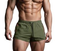 Muscle Cmdr Pantalon Court de Sport pour Homme,Séchage Rapide, Respirant avec Poches Zippée,Short d'Été,Course en Plein air,La Musculation Gym Faire des Exercices Short Vert L