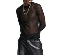 Muscle Fit - T-shirt transparent à manches longues pour homme - Noir - En maille transparente - Manches longues et col rond - Pour les spectacles de danse - Noir - L, Noir , L