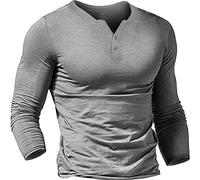 Musclealive Hommes Decontractee Manche Courte Henleys T-Shirt Unique Bouton Patte de Boutonnage Cou uni Chemises en Coton Style B Gris, S
