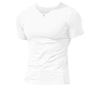 Musclealive Hommes Decontractee Manche Courte Henleys T-Shirt Unique Bouton Patte de Boutonnage Cou uni Chemises en Coton Style A Blanc, L