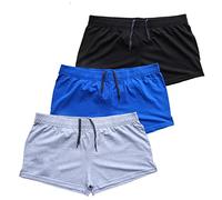 Musclealive Hommes Gym La Musculation Faire des Exercices Men Short Coton,Style A Noir + Bleu + Gris, 3 Entrejambe Tissu Mince Sans Poches,M-(taille 30Pouce-34Pouce)