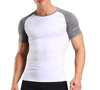 Musclealive Hommes La Musculation Court Manche T-Shirts Haut Gym Tenue de Sport Polyester et Spandex - Blanc - Taille 2XL