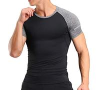 Musclealive Hommes La Musculation Court Manche T-Shirts Haut Gym Tenue de Sport Polyester et Spandex - Noir - Taille 2XL