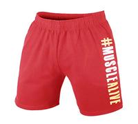 Musclealive Hommes La musculation Gym Faire des exercices Short Terry Cotton,7 Inseam Ma New-Rouge,Medium