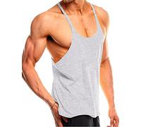 Musclealive Mens Gym Stringer Singlet Hommes la motion Gilet de 1cm Sangle Stretchy Coton, Pln Gris, L