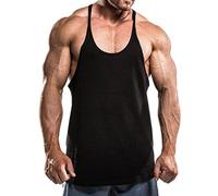 Musclealive Mens Gym Stringer Singlet Hommes la motion Gilet de 1cm Sangle Stretchy Coton, Pln Noir, M